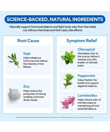 VoomVaya Bye Bye BO Body Deodorizing Supplement for Women Over 40 Chlorophyll Pills with Sage & Peppermint Internal Deodorant to Reduce Odor from Within 60 Capsules - Buy Online on GoSupps.com