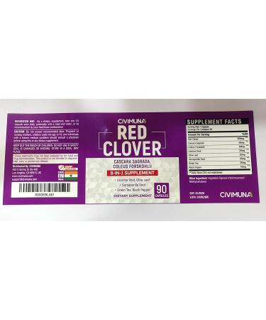 CIVIMUNA Red Clover Capsules with Red Clover Cascara Sagrada Bark Coleus Forskohlii - 90 Capsules for 3 Months Supply - Buy Online on GoSupps.com