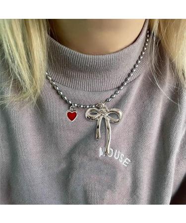 Shop OralGos Vintage Heart Bow Pendant Necklace | Cute Choker Pearl Collar Fashion Clavicle Chain - International Shipping Available - Buy Online on GoSupps.com