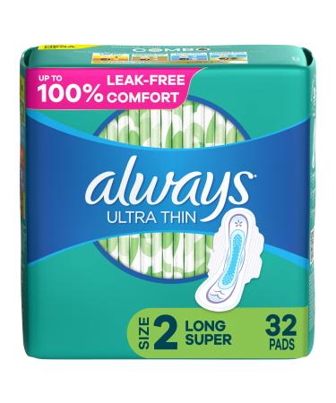 Always Ultra Thin Size 2 Super Pads With Wings Unscented 32 Count (Pack of 1)