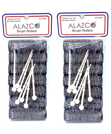 ALAZCO 14 pc Vintage Style Hair Roller Medium BRUSH ROLLERS & PINS Mesh Hair Curlers With Bristles 2.5"x 3/4", with Flexible Locking Pins