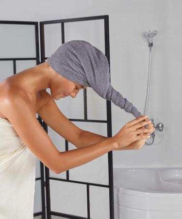 Buy Pamuq 100% Cotton Hair Turban with Buttons - Quick-Drying Gray Hair Towel - 1 Piece Turban for Effortless Drying - Buy Online on GoSupps.com