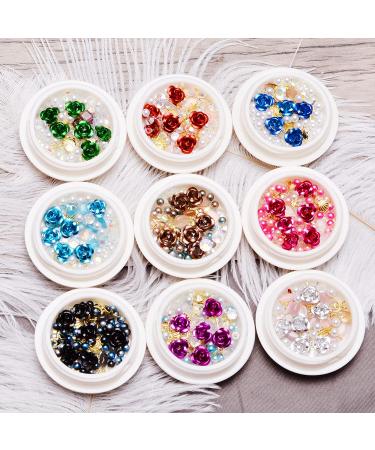 3D Metal Flowers Nail Art Decorations Kit - Mixed Gold Silver Studs & Charms for Manicure - 9 Boxes of Metal Rivets, Diamonds, Gems - Nail Art Supplies - Buy Online on GoSupps.com
