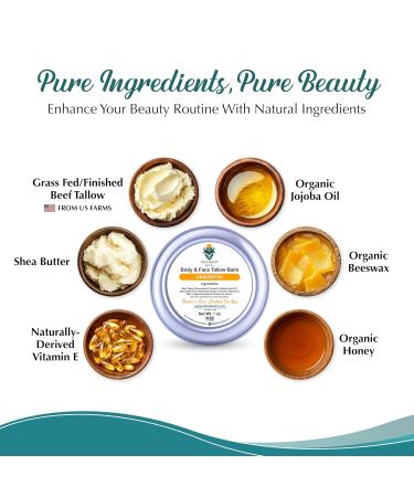 Grass Fed Beef Tallow Balm for Face and Body with Shea Butter Organic Jojoba Oil Honey and Beeswax Beef Tallow for Skin Unscented Balm 1 oz Unscented 1 Ounce (Pack of 1) - Buy Online on GoSupps.com