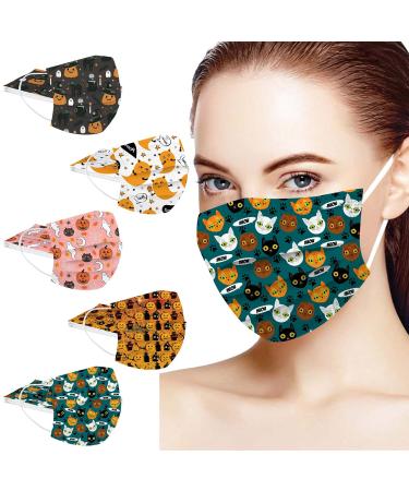 50PC Halloween Disposable Face_Masks for Adults Kids 3-Ply Colorful Breathable Face_Mask with Nose Wire Protective Facemask (50PC disposable for Adults H)