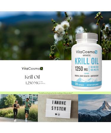 VitaCosmoX Antarctic Krill Oil 1250 mg Omega-3 Supplement Softgels 120 Count Marine-Based Non-GMO Gluten-Free - Buy Online on GoSupps.com