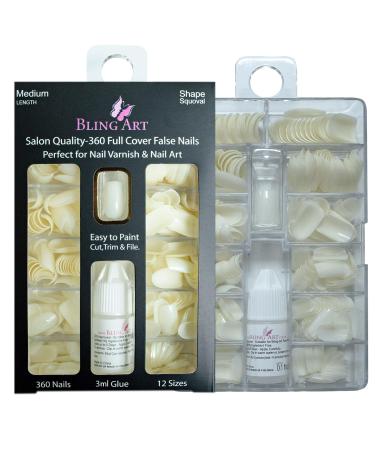 Bling Art Salon 360 Squoval long false nails natural white acrylic with glue