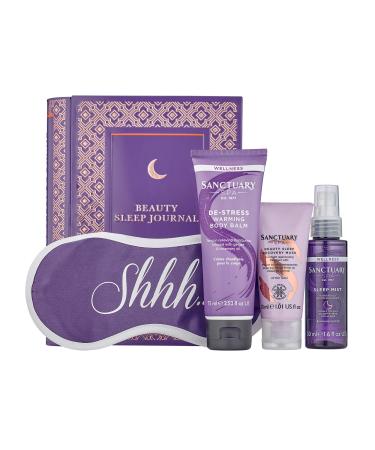 Sanctuary Spa Gift Set  Beauty Sleep Journal Tin With Pillow Spray  Face Mask  Warming Muscle Balm and Sleep Eye Mask  Vegan  Reusable Tin  Wellness Gift for Her  Gifts for Women  Sleep Aid  Birthday Old Version