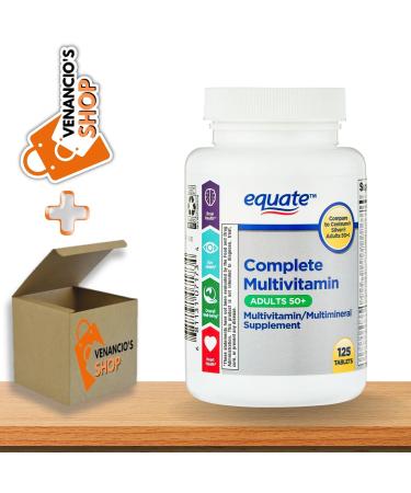 Equate Adult 50+ One Daily Complete Multivitamin Multimineral Supplement Tablets Healthy Brain* - Compare to Centrum Silver + Includes Venancio sFridge Sticker (125 Pills)