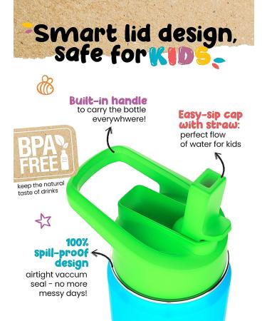 12oz Blue Kids Water Bottle - Leak Proof & Insulated Stainless Steel with Straw, Handle | 24H Cold, Easy Sip Toddler Cup - Eco Friendly - Buy Online on GoSupps.com