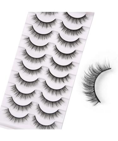 Himirell Lashes Natural Look False Eyelashes Natural Look Cat Eye 10mm Short Faux Mink Lashes Look Natural Wispy Strip Fake Eyelashes 10 Pairs Fake Lashes Pack