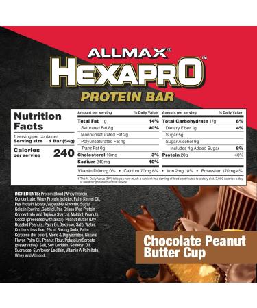 ALLMAX HEXAPRO PROTEIN BAR - Pack of 12 - Chocolate Peanut Butter Cup - 1.9 Oz. - Buy Online on GoSupps.com