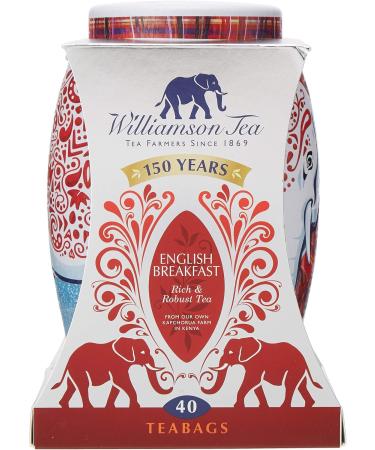 Williamson Winter Warmer Elephant Tea Caddy Containing English Breakfast Tea Bags - 100g - 40 Individual Tea Bags - Limited Edition Festive Tea Bag Caddy - Buy Online on GoSupps.com