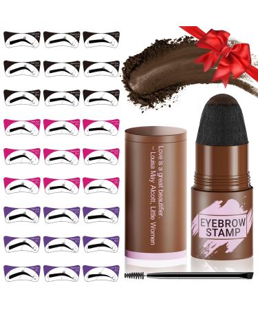 Eyebrow Stamp Stencil Kit - Eyebrow Powder Makeup for Natural-Looking Brows Eyebrow Stamp Kit with 27 Reusable Stencils Easy to Use Waterproof & Smudge-Proof Long-Lasting Brown 03 Brown