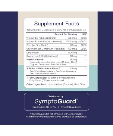 Natural GLP-1 Supplement Support Vitamin for Digestive Comfort and Energy Levels with Pre and Probiotics Vitamin D3/B12 Chromium and Ginger Root 60 Capsules (30 Day Supply) - Buy Online on GoSupps.com