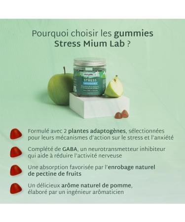 Mium Lab Anti-Stress Reduces Physical and Mental Fatigue - Nervous Balance - GABA + Adaptogenic Plants (Hawthorn & Rhodiola) + Vitamin B6 - Apple Flavor - 21 Day Care - Made in France - Buy Online on GoSupps.com