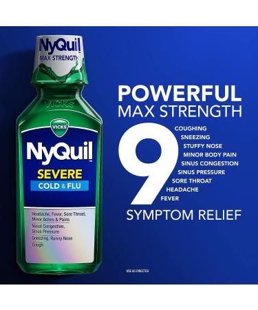 Vicks NyQuil SEVERE Cold and Flu Relief Liquid Medicine - Maximum Strength 9-Symptom Nighttime Relief - 8 FL OZ - Buy Online on GoSupps.com