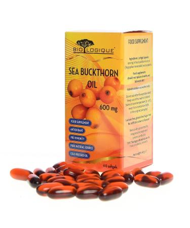 Sea buckthorn oil 600mg antioxidant & protection care.Prepare the skin in the sun and regulate pigmentation 60 capsules cold -pressed oil
