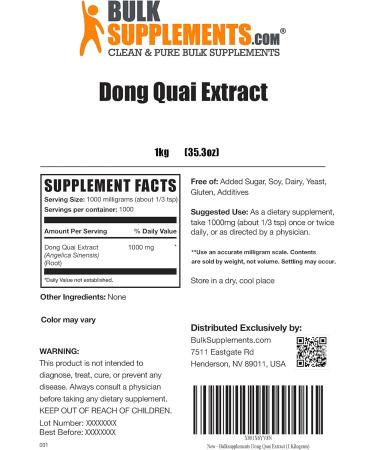 Dong Quai Root Extract 1000mg - Herbal Supplement 1kg - Angelica Sinensis Powder - BulkSupplements - Buy Online on GoSupps.com