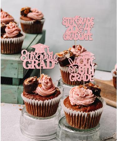 JKQ 32 Pieces 8th Grade Grad Cupcake Toppers Rose Gold Glittery Eighth Grade Graduation Cupcake Decorations 2024 Peace out 8th Grade Cupcake Picks for Middle School Grad Party Cupcake Decorations - Buy Online on GoSupps.com