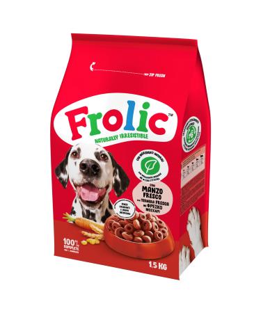 Frolic Complete Croccantini for Dogs, Dry Food with Beef Flavor, Carrots, Cereals, 4 Bags of 1.5 kg