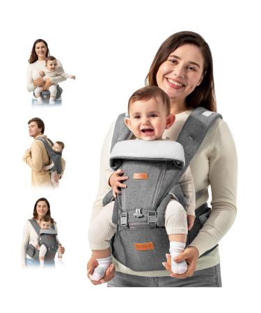 Baby Carrier with Hip Seat besery Baby Carrier Wrap with Head Support Travel Essentials for Flying Baby Holder Toddler Carrier Backpack Hipseat Harness for Carrying Infant Mens Chest Carrier Dark Gray