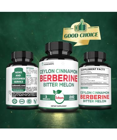 Satoomi Berberine 1500mg Supplement with Organic Ceylon Cinnamon Bark & Bitter Melon - 240 Vegan Capsules for 80 Servings - Immune System, Heart Health, Body Management & Digestion Support 240 Count (Pack of 1) - Buy Online on GoSupps.com