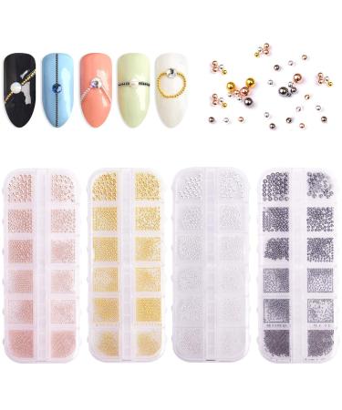 No lifting 4 pieces of metal-nail art pearls 3D nail design decoration mini-no steel balls small caviar nail beads manicure nail straps accessories miniature balls micropers for DIY handicrafts silver/gold/gray/rose gold