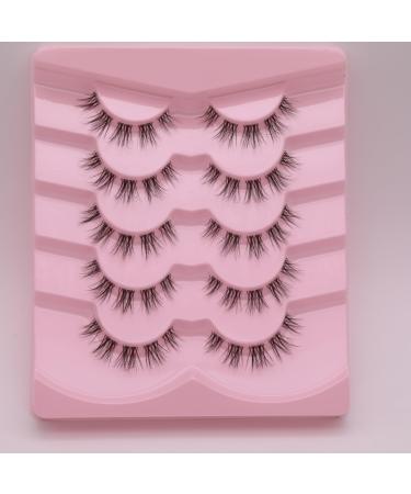 Natural Look Soft Lashes Lightweight & Comfortable Reusable Fake Eyelashes Extensions Strip Clear Band Lashes Cat Eye Korean Short Anime Fake Lashes 5 pairs one Pack by ELENINE (TYG09 5 pais) TYG09 5 pais