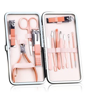 Leiwo 12pcs Pink Manicure Pedicure Kit | Stainless Steel Nail Scissors, Cuticle Cutter, Clipper Set | Professional Fingernails Toenails Grooming Tools with Travel Case - Buy Online on GoSupps.com
