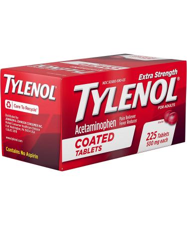 Tylenol Extra Strength Coated Tablets - 225 ct - Adult Pain Relief & Fever Reducer - Buy Online on GoSupps.com