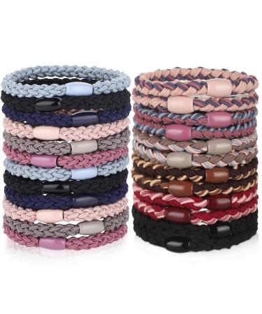 12 Pieces Cotton Hair Ties Braided Hair Bands Elastic Hair Ties Ropes Braided Ponytail Holders Hair Accessories for Women Girls Thick Heavy and Curly Hair (Elegant Colors)