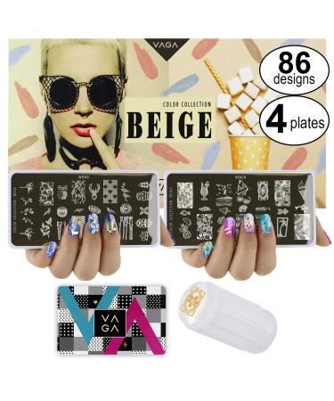 Vaga 4 metal plate Stamping stencils nail stencils with 86 nail designs stamp template nails stencils with stamping lacquer nail polish stamp and scraper for nailart nail set and manicure set