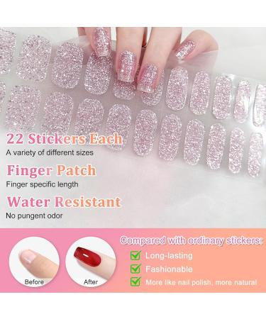 Semi Cured Gel Nail Wraps 22Pcs Pink Glitter Gel Nail Polish Strips Self-Adhesive Gel Nail Stickers Salon-Quality French Manicure Stickers with Soft Glossy Gel Finish Easy to Apply & Remove Sparkle Pink - Buy Online on GoSupps.com