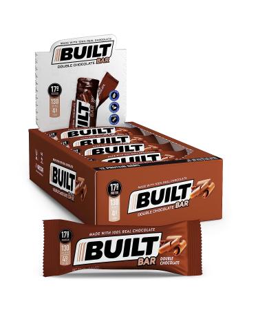 Built Bar 12 Pack High Protein and Energy Bars - Low Carb, Low Calorie, Low Sugar - Covered in 100% Real Chocolate - Delicious, Healthy Snack - Gluten Free (Double Chocolate)