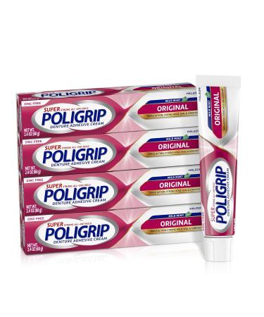 Super Poligrip Original Denture Adhesive Cream, Zinc Free Denture Cream for Dentures - 2.4 Ounces (Pack of 4) - Buy Online on GoSupps.com