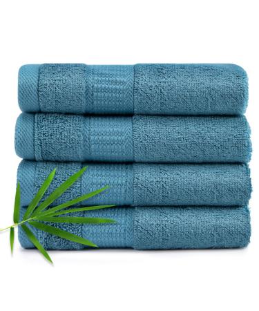 CANFOISON Bamboo Washcloths for Face and Body, 4 Pack Peacock Blue Washcloths for Adult Kids Baby Luxury Super Soft Highly Absorbent Bathroom Towels 13"x13" Peacock Blue 4PCS Washcloths