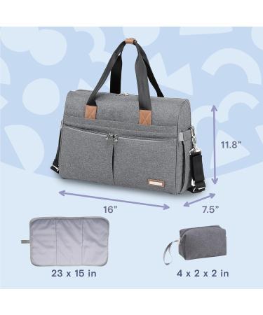 RUVALINO Diaper Bag - Large Stylish Weekender Travel Nappy Bag for Mom & Dad | Convertible Baby Bag with Changing Pad & Insulated Pockets (Gray) - Buy Online on GoSupps.com