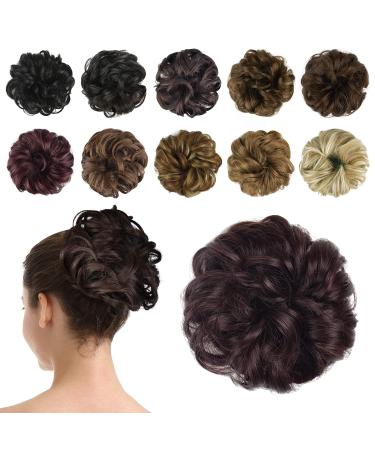 BARSDAR Hair Bun Extensions Hairpiece Hair Rubber Scrunchies for Women Ponytail Extensions Updo Curly Messy Bun - 99J Black & Burgundy 40g 99J - Black & Burgundy