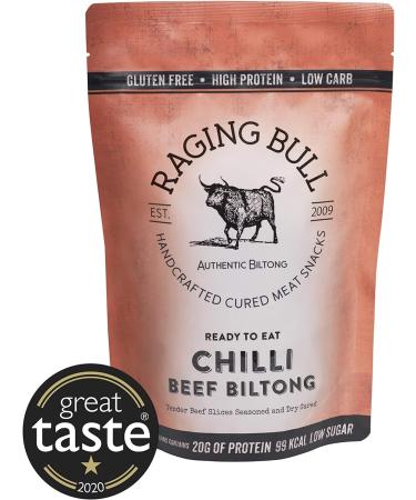 Raging Bull Chilli Beef Biltong - Authentic South African High Protein Snack | 250g Bag - Buy Online on GoSupps.com