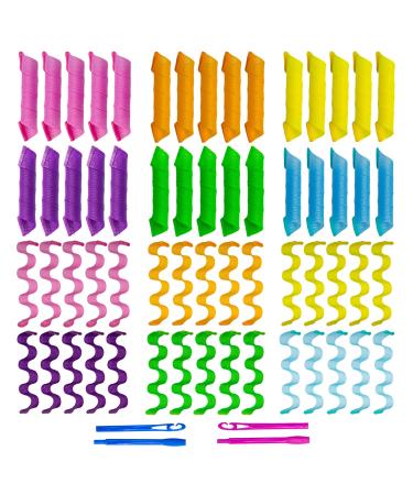 60pcs Heatless Hair Curlers Spiral and Wave Styling Kit 2 Styles No Heat Curlers with 2 Pieces Hooks for Women Girl's Short Medium and Long Hair((12 Inch/30 cm) 12 Inch (Pack of 60)
