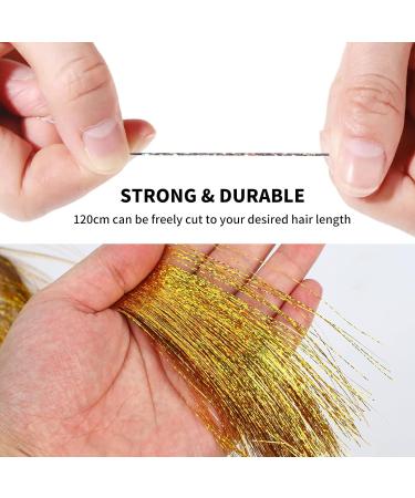 Sparkling Hair Tinsel Extensions Kit - 200 Strands, Heat Resistant & Glittery - 48 Inch - Gold - for Women & Girls - Buy Online on GoSupps.com