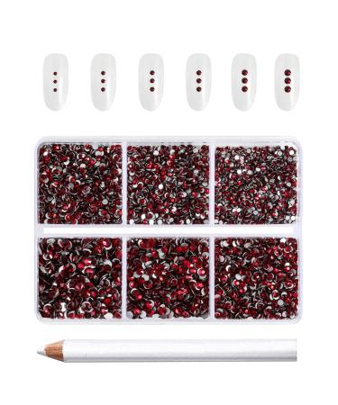 Beadsland 7200PCs flatback rhinestones clear street stones nail gemstones round crystal rhinestones for handicrafts mixed 6 sizes with wax pencil kit SS3-SS10 dark red dark siam