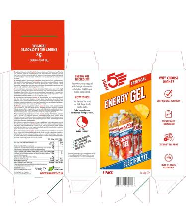 HIGH5 Energy Gel with Electrolytes - Tropical Flavor | Quick Release Energy for On The Go | 23g Carbs, 57mg Magnesium | 5-Pack (5x60g) - Buy Online on GoSupps.com