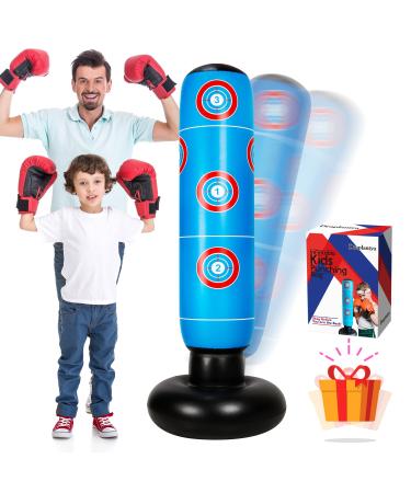 Inflatable Punching Boxing Bag for Kids - Freestanding Punching Bag Set for Praticing Karate Taekwondo MMA Christmas Birthday Sports Gifts for Boys Girls Relieve Pent Up Energy Blue