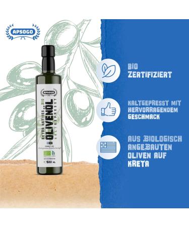Buy Organic Apsogo Extra Virgin Olive Oil - Premium Cold Pressed from Crete Greece | 500ml Mild & Fruity Quality Oil - Buy Online on GoSupps.com