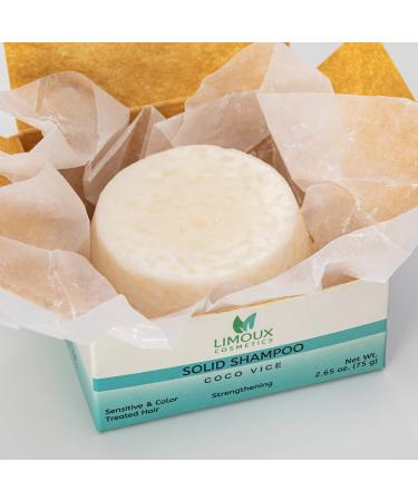 Solid shampoo bar for sensitive damaged or color treated hair - Moisturizing Brightening and Volumizing - 2.65 oz - Paraben Free Cruelty free Vegan Eco Friendly Zero waste up to 60 uses Coconut