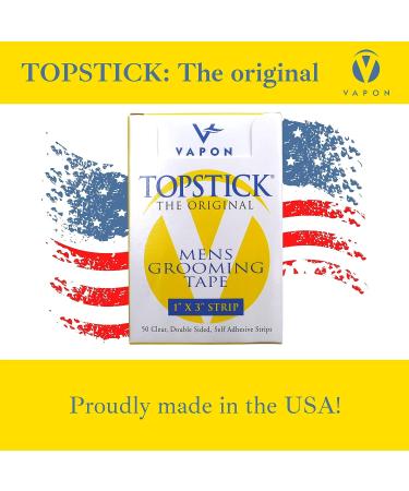 Vapon Topstick Men's Grooming Tape - 50 Clear Double Sided Strips for Toupee & Wig Adhesive - Buy Online on GoSupps.com