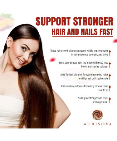 Aurisova Everyday Glow Biotin 6000mcg & Marine Collagen Gummies | Advanced Dietary Supplement for Hair Skin and Nails Vitamins with B-Complex Zinc Vitamin C & E | Passion Fruit Non-GMO 60ct - Buy Online on GoSupps.com