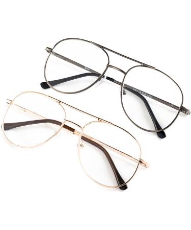 Metal Aviator Glasses Set for Reading - Gold & Gunmetal | 1.75x Magnification - International Shipping Available - Buy Online on GoSupps.com